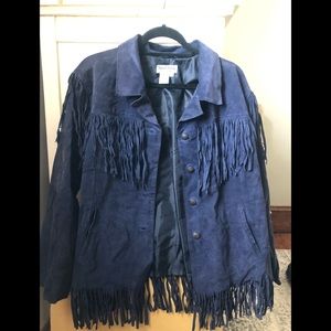 Indigo-Purple real suede fringe vintage jacket